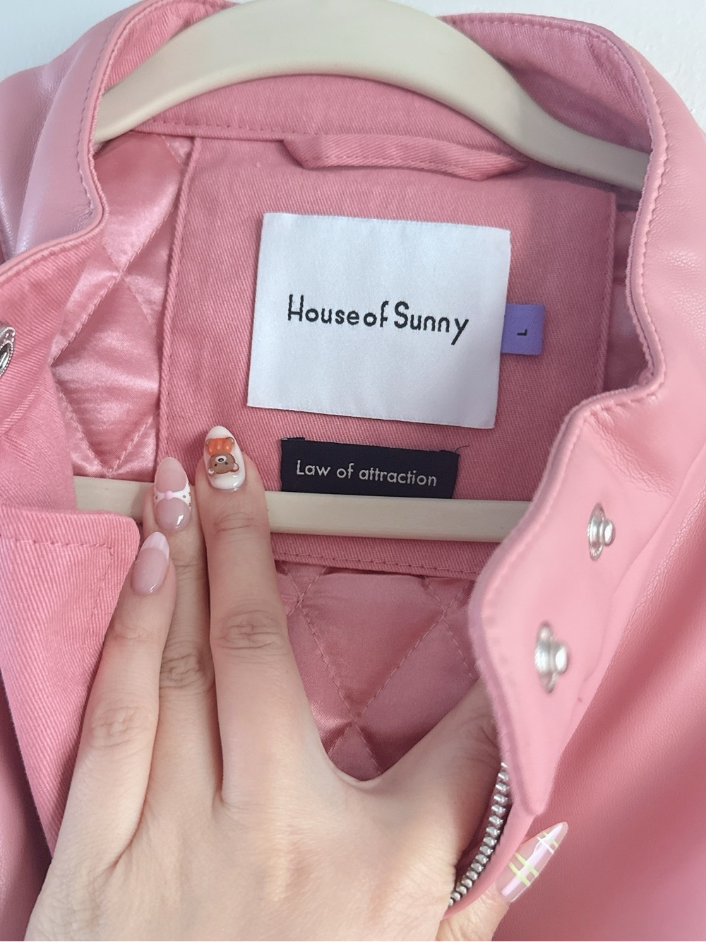 House of Sunny Pink & Cream Colorblock Bomber Jacket - Picture 3 of 4